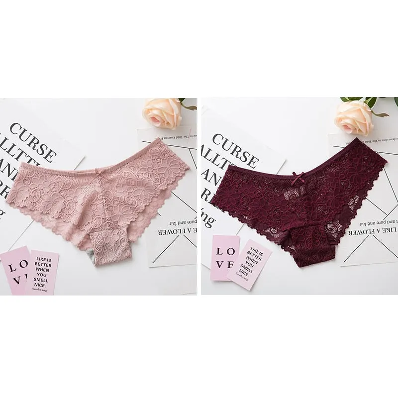 Women Sexy Lace Lingerie Low-waist Panties Embroidery Tempting Briefs Transparent Hollow out Underwear Female Underpants