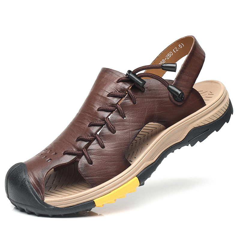 Mature Men's Summer Outdoor Leather Large Size Beach Sandals