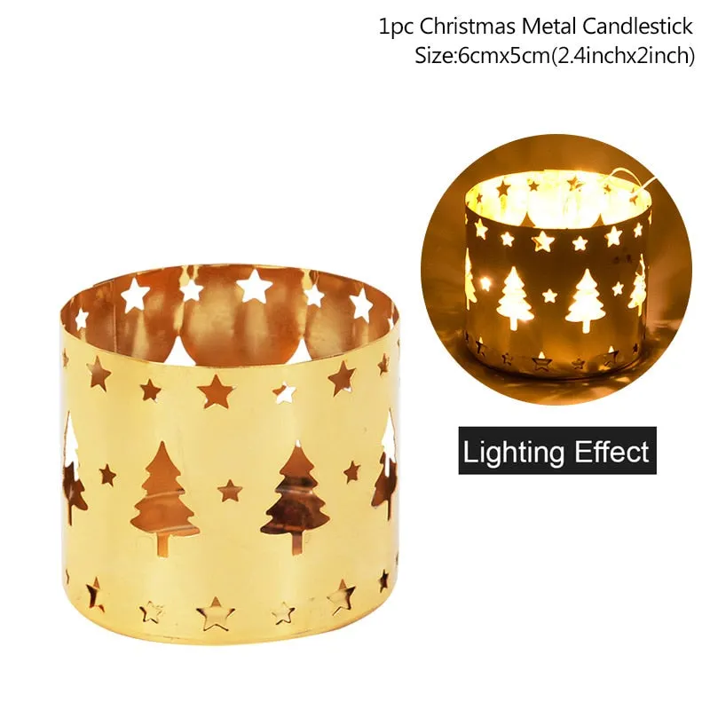 Xmas Iron Hollow Candle Holder Merry Christmas Decorations For Home Table Ornaments Noel Navidad Natal New Year Gifts 2022
