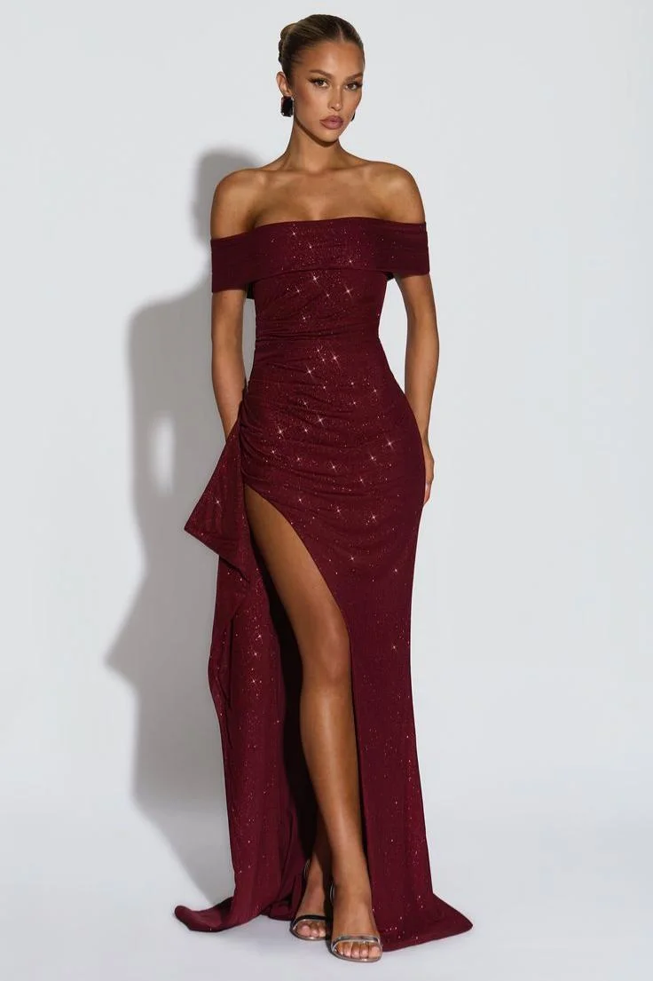 Off-The-Shoulder Strapless Sleeveless Long Mermaid Prom Dress With Pleated And High Split | LR0137 Wellcucu