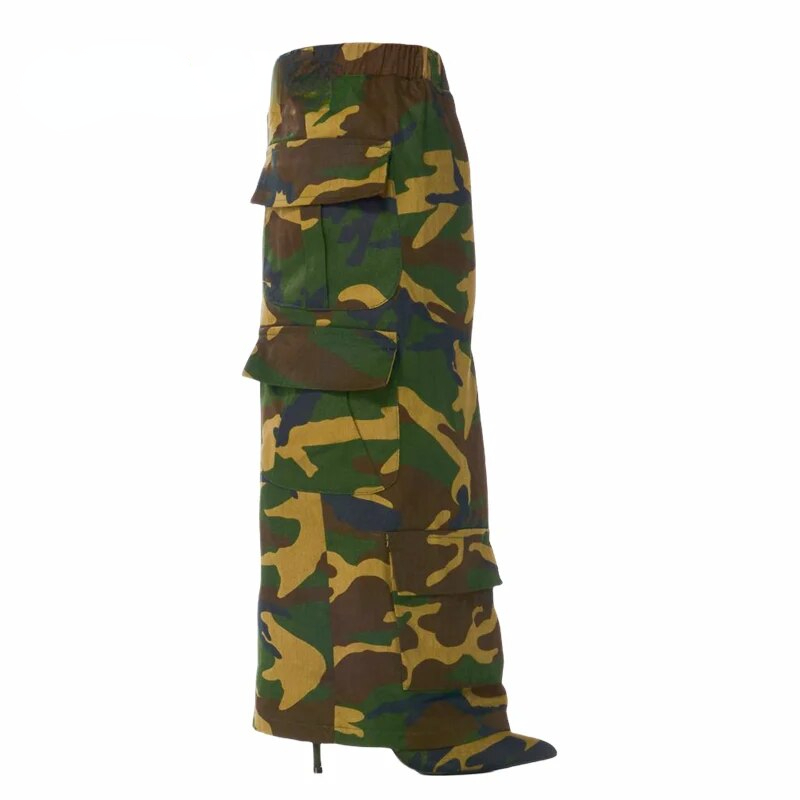 VCSHOES Women Camouflage Boots Camo Foldover Heeled Over The Knee Boots Pointed Toe Pocket Details Scrunched Shoes 44