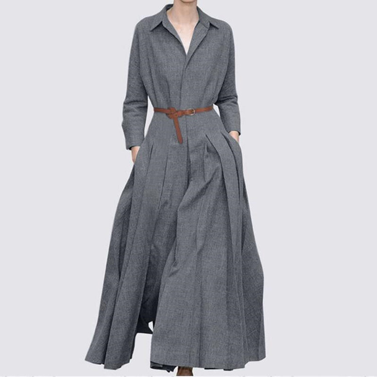 Rotimia Long Sleeves Lapel Oversized Maxi  Dress