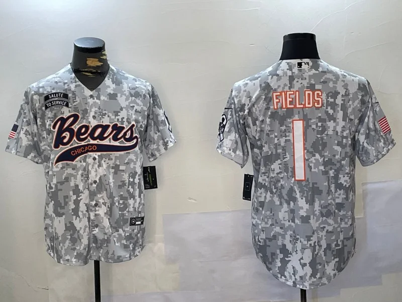 Men's Chicago Bears Justin Fields #1 Arctic Camo 2024 Salute to Service Player Jersey