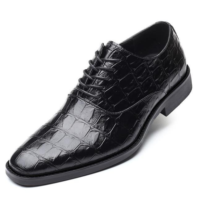 Men Elegant Italian Design Leather Formal Pointed Toe Crocodile Pattern Leather Wedding Dress Luxury Men Oxfords Shoes