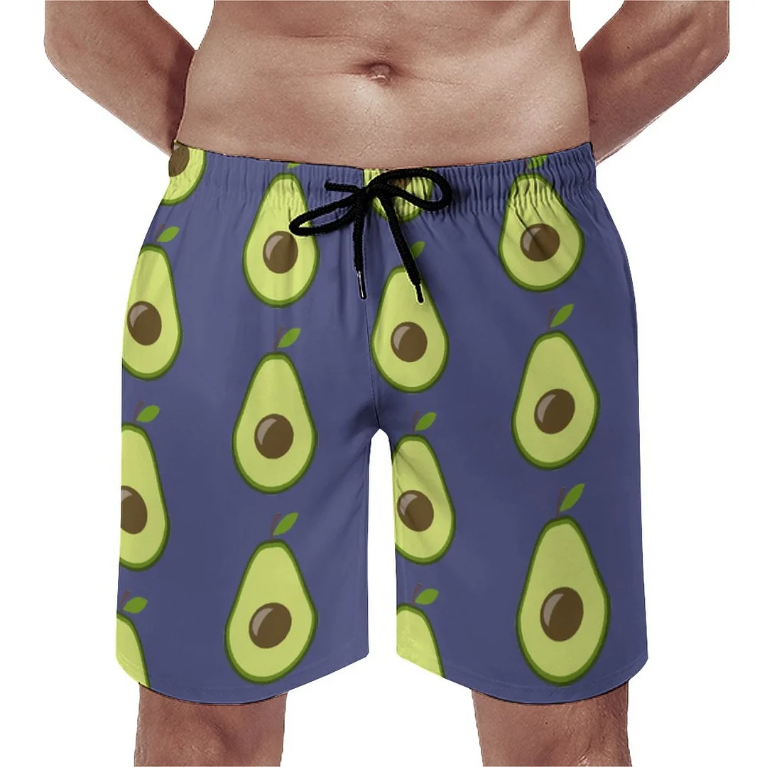 Boho Fruit Green Avocado Lover Men's Swim Trunks Summer Board Shorts Quick Dry Beach Short with Pockets