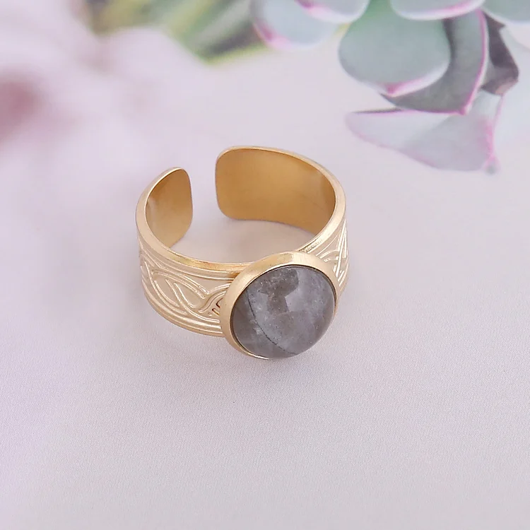 Stainless Steel Electroplated Natural Stone Ring KERENTILA