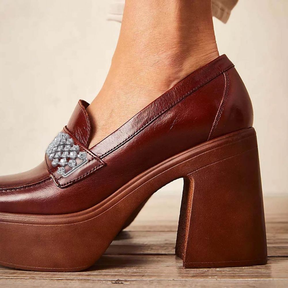 heeled loafers brown