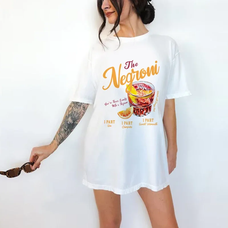 Retro Vintage Negroni Graphic T-shirt Cocktail Short Sleeve Loose Casual Tops Women Casual Tees