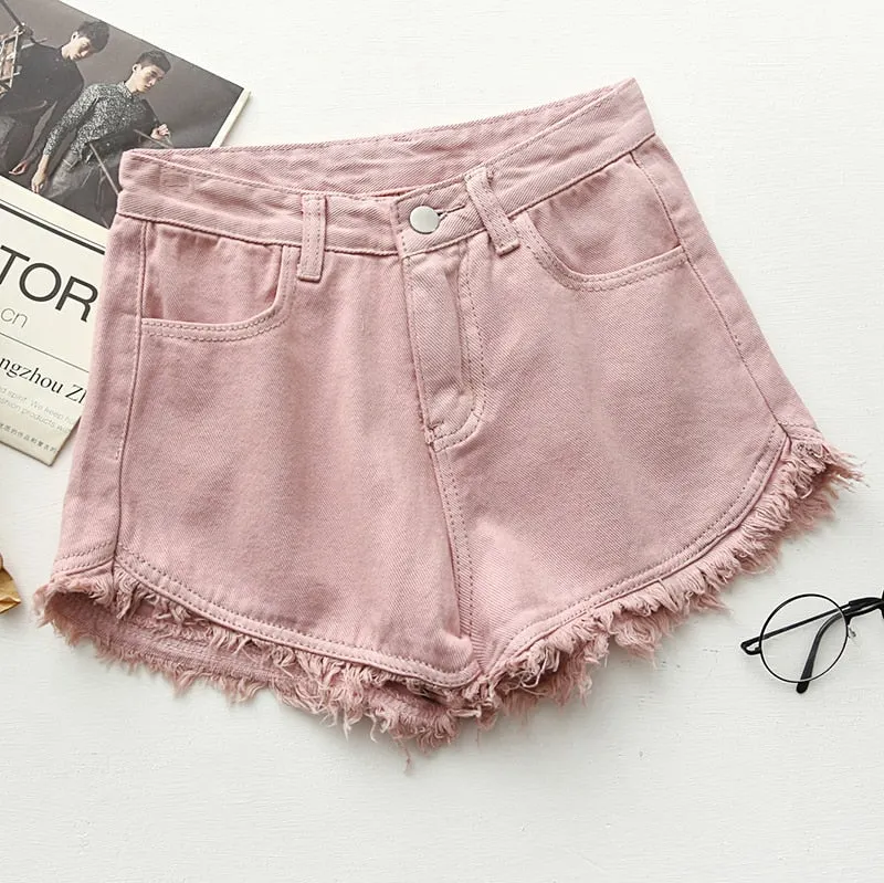 Zoki Sexy Tassel Women Denim Shorts Fashion Summer Slim Korean Chic Girl Ankle-Length Pants Black Jeans Washed Street Wear 2021