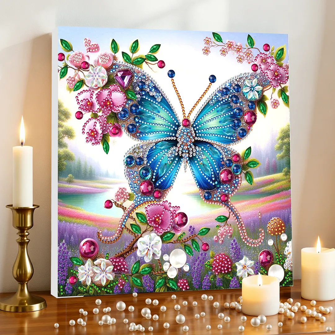 Butterfly DIY Special Shape Drill Diamond Art Pearl Painting Kit with Frame 25x25cm Art Craft Pearl Diamond Painting for Adults Beginners Home Decor