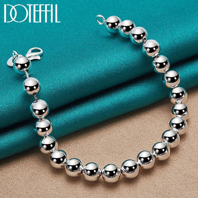 925 Sterling Silver 6mm Smooth Beads Ball Bracelet Chain For Women Jewelry
