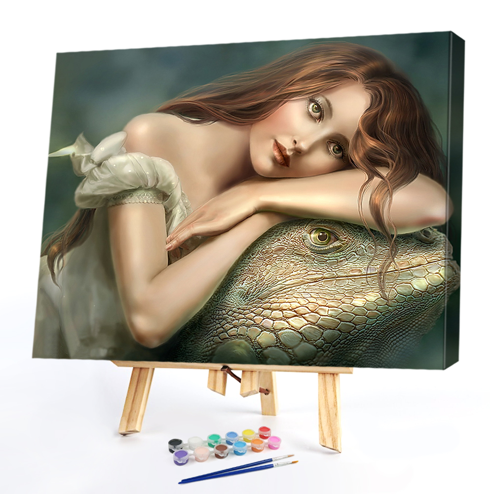 

50*40CM - Paint By Numbers - Girl And Lizard, 501 Original