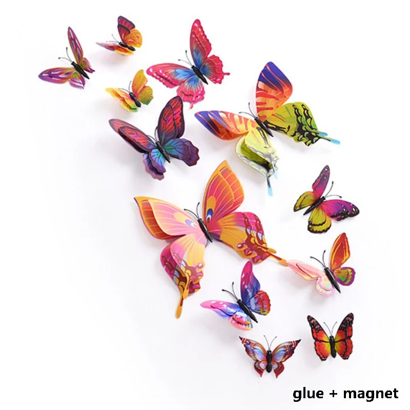12Pcs 3D Double Layer Butterfly Wall Sticker on The Wall for Home Decor DIY Butterflies Fridge Magnet Stickers Room Decoration