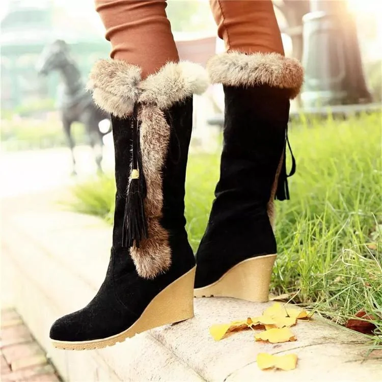 Thick Heel Women Boot With Fur