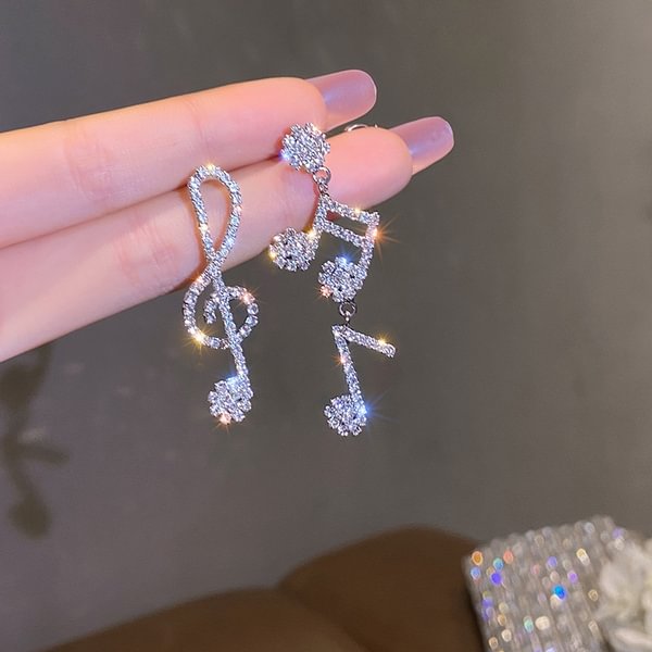 Fashion High-end Light Luxury S925 Silver Needle Asymmetric Diamond-studded Notes Super Shiny Ladies Party Earrings Jewelry - Shop Trendy Women's Fashion | TeeYours
