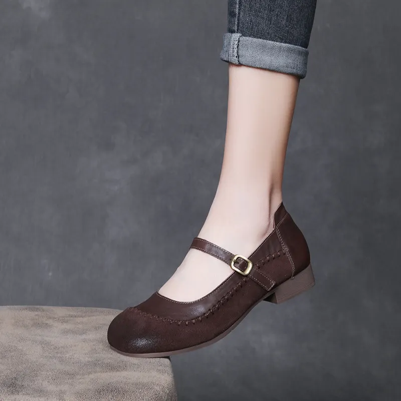 Yyvonne Kraft Retro Flat And Mary Jane Single Shoes Four Seasons Of Spring And Autumn New Soft-Soled Soft-Sided Casual Women's Shoes