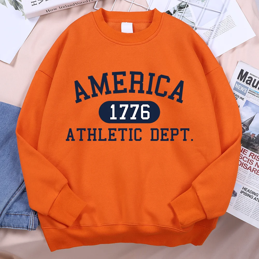 Unisex Retro America 1776 Athletic Dept Letter Printed Hoodies Pullover Sweatshirt