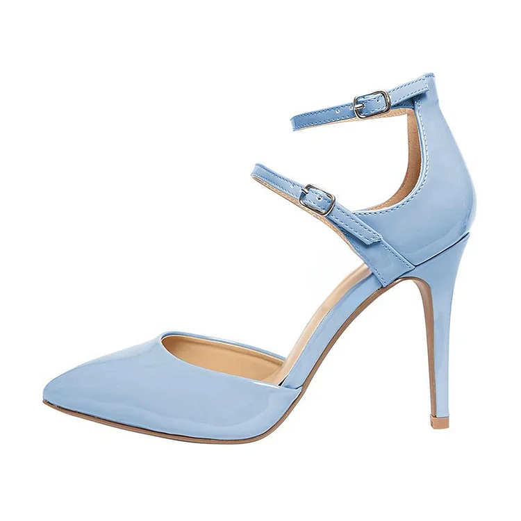 Light Blue Ankle Strap Stiletto Heels Shoes Vdcoo