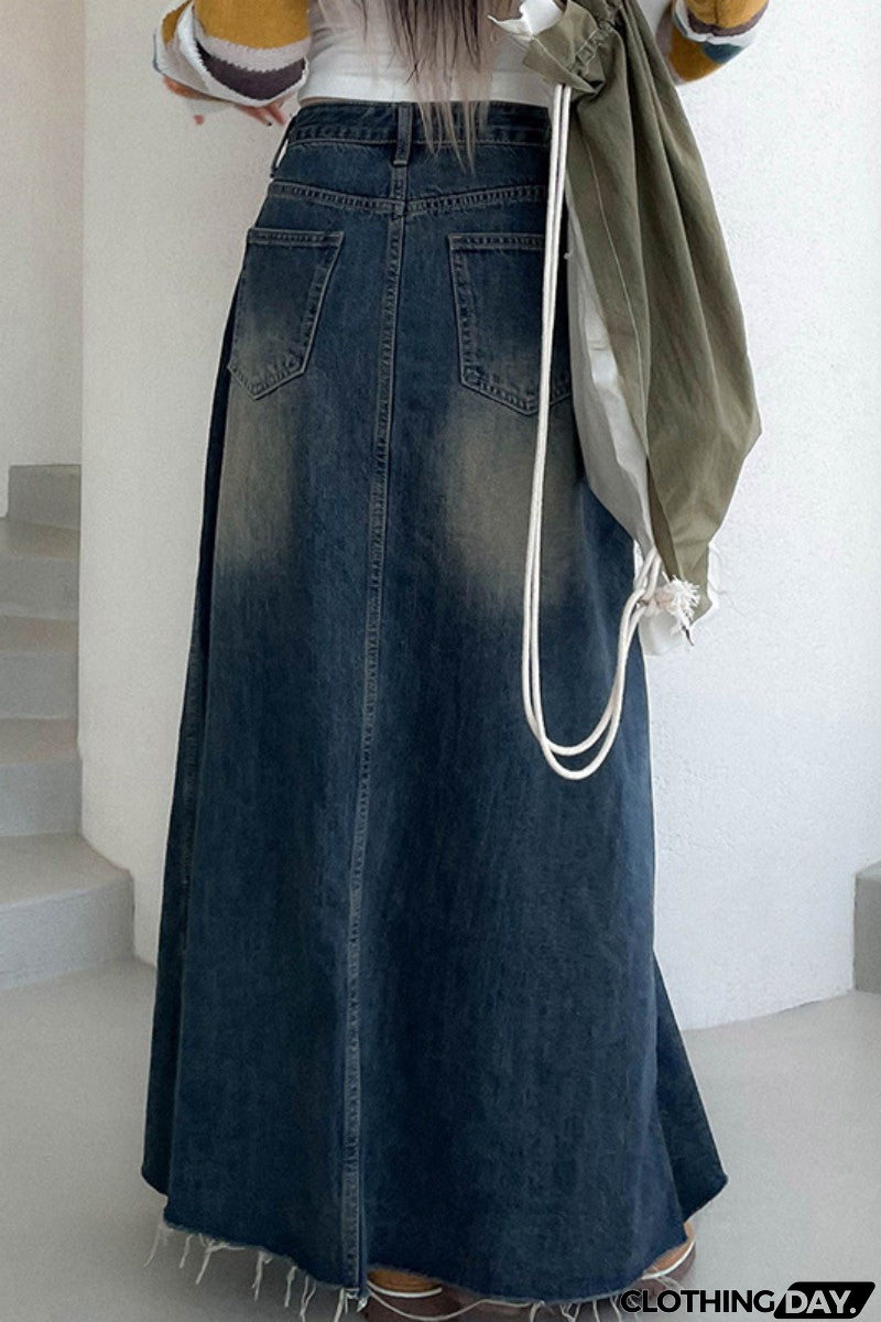 Casual Solid Patchwork High Waist Regular Denim Skirts