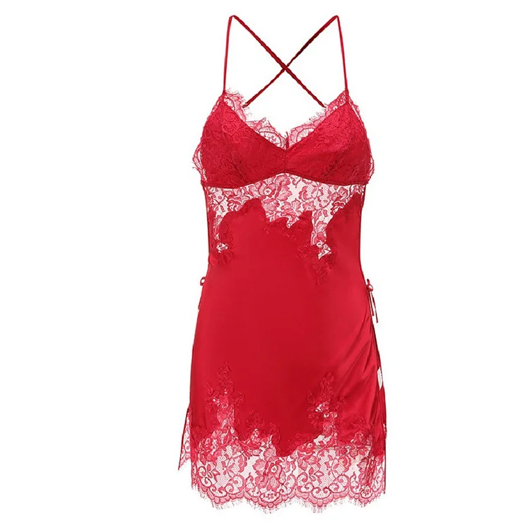 Lace Backless Slit Pajamas
