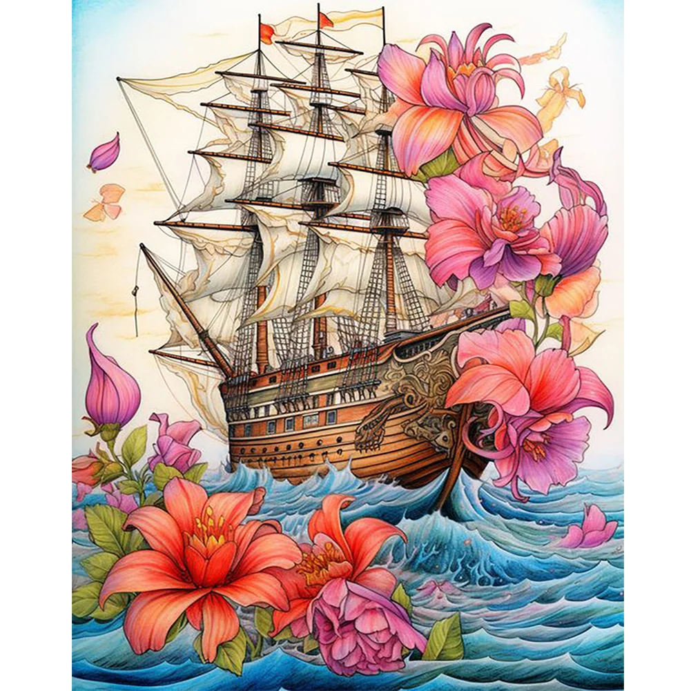 Full Round Diamond Painting - Flower Sailboat(Canvas|40*50cm)