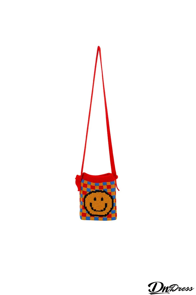 Cartoon Smiley Knitted One-Shoulder Bag