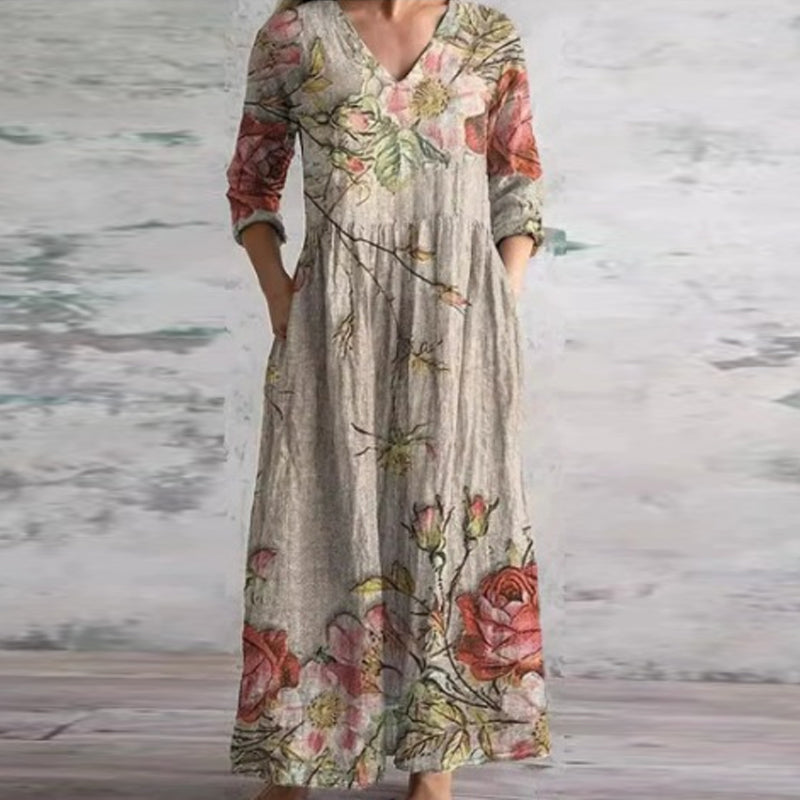 Vestido largo com decote em V
