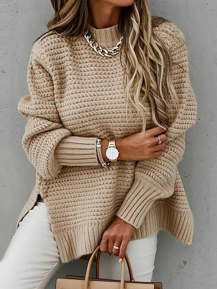 Solid Stand Collar Casual Sweaters