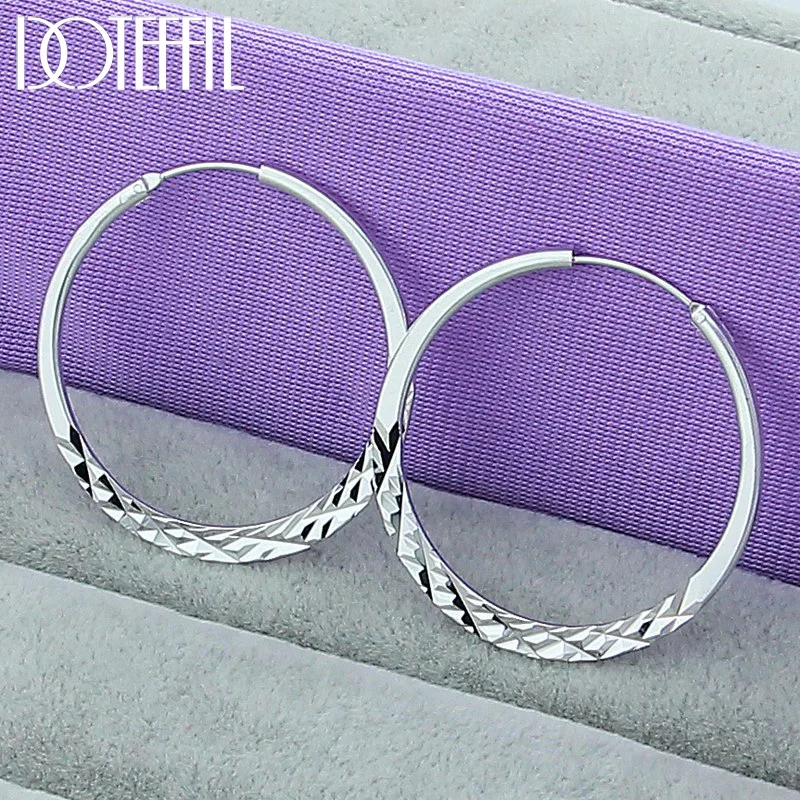 DOTEFFIL 925 Sterling Silver 40/45/50mm Round Circle Hoop Earrings For Women Jewelry