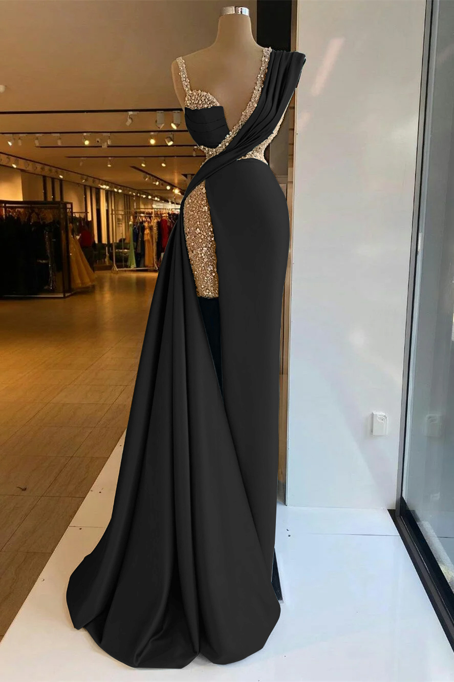 Lvs&Broner Straps Sleeveless High Split Long Prom Dress With Sequins Ruffles