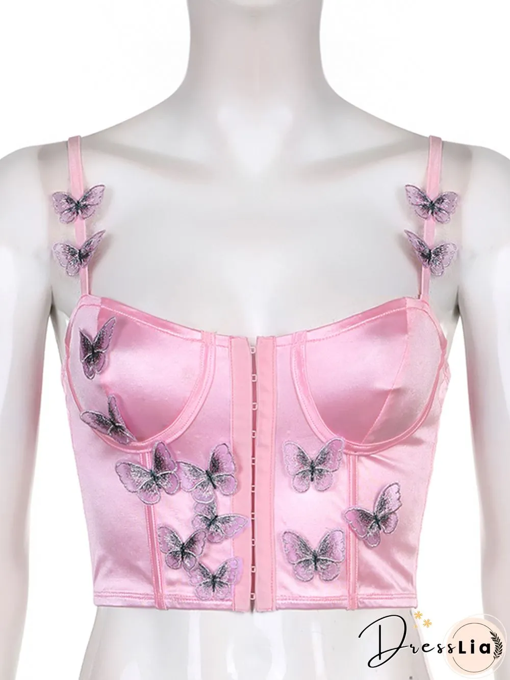 Butterfly Appliques Y2K Corset Womens Kawaii Aesthetic Pink Camisole Satin Tank Top Sexy