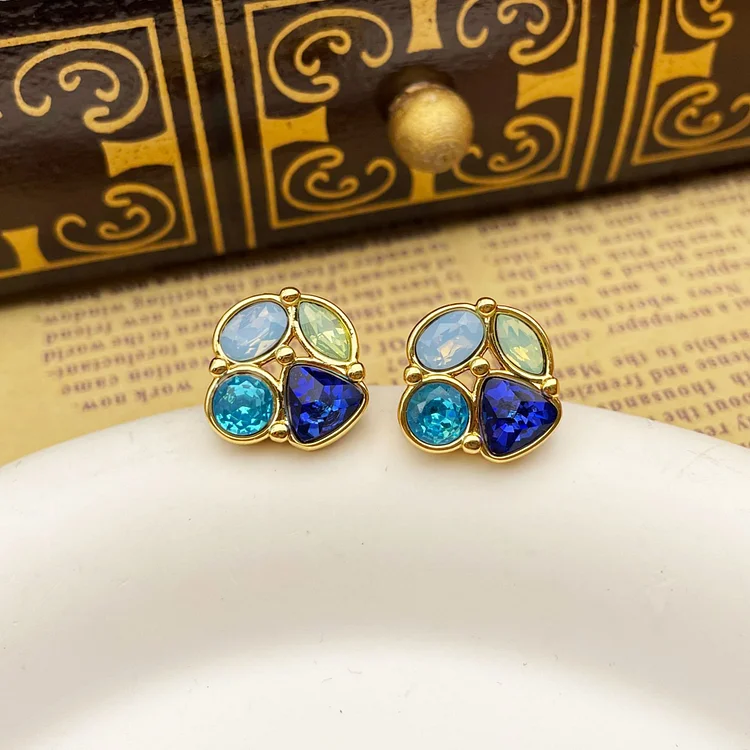 Exquisite blue gemstone 925 silver needle earrings