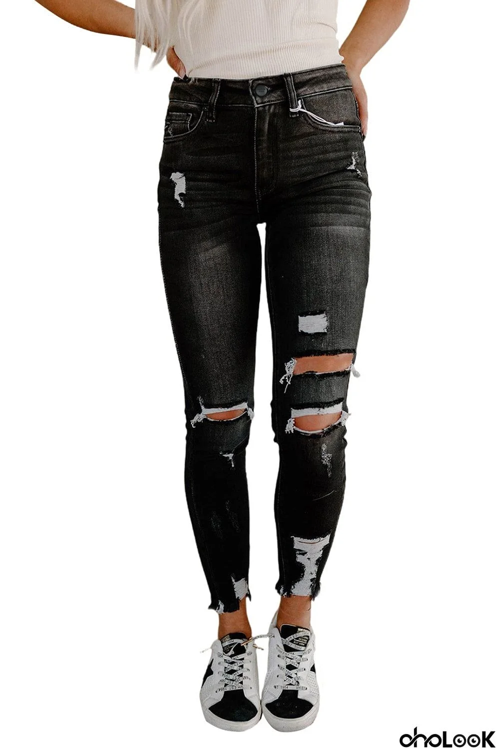 High Rise Distressed Skinny Jeans