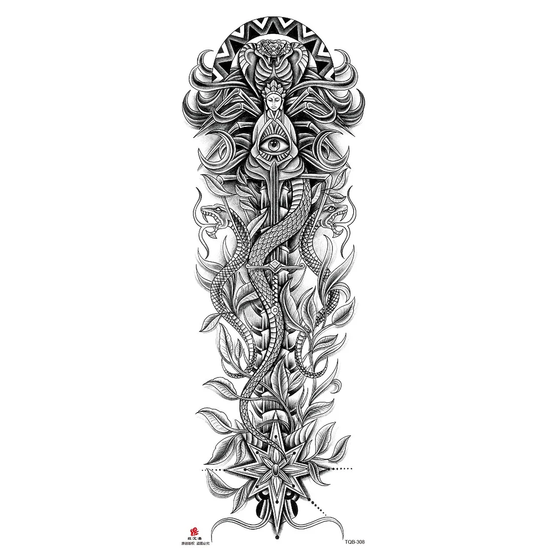 Full Arm Temporary Tattoo Wolf Lion Fish Horns Geometric Man Body Leg Rose Flower Phoenix Waterproof Sticker Cool Women Tatoo
