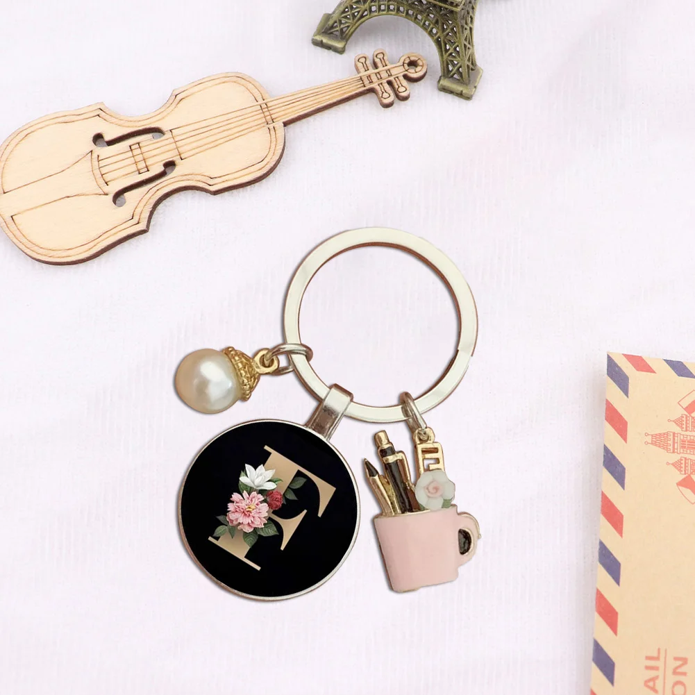 Resin Alphabet Letter Keychain Pearl Alphabet Key Ring Charms for Key Handbag Backpack