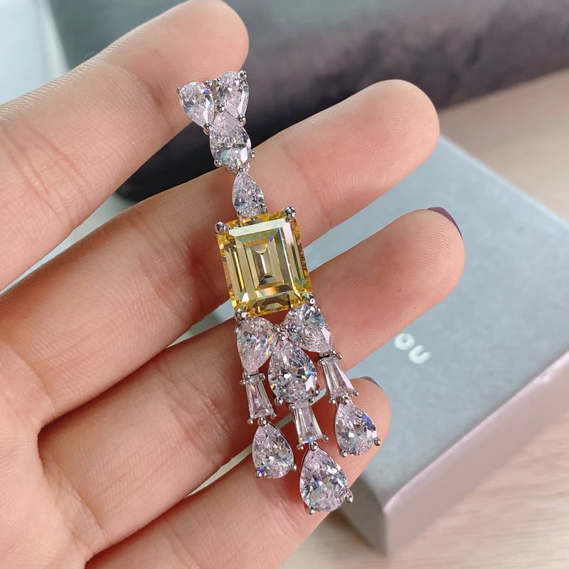100% 925 Sterling Silver Sparkling Topaz Full High Carbon Diamond Bridal Necklace Earrings Sets Wedding Party Fine Jewelry