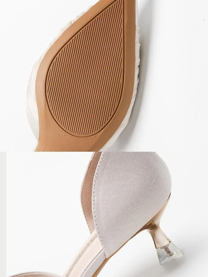 Elegant pointed stiletto mid-heel high heels with rhinestone buckle