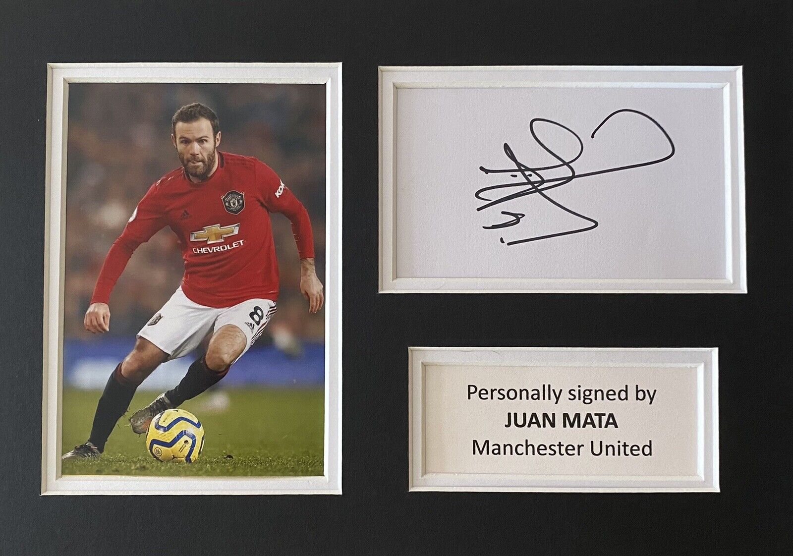 Juan Mata Hand Signed White Card In A4 Manchester United Mount Display