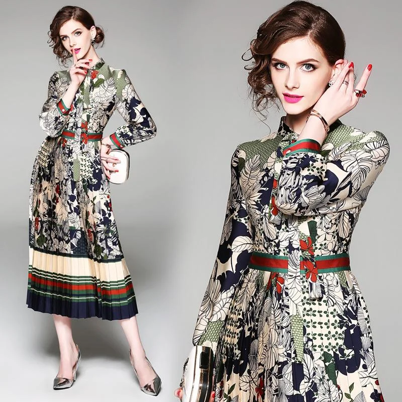 Women's new elegant print midi dress