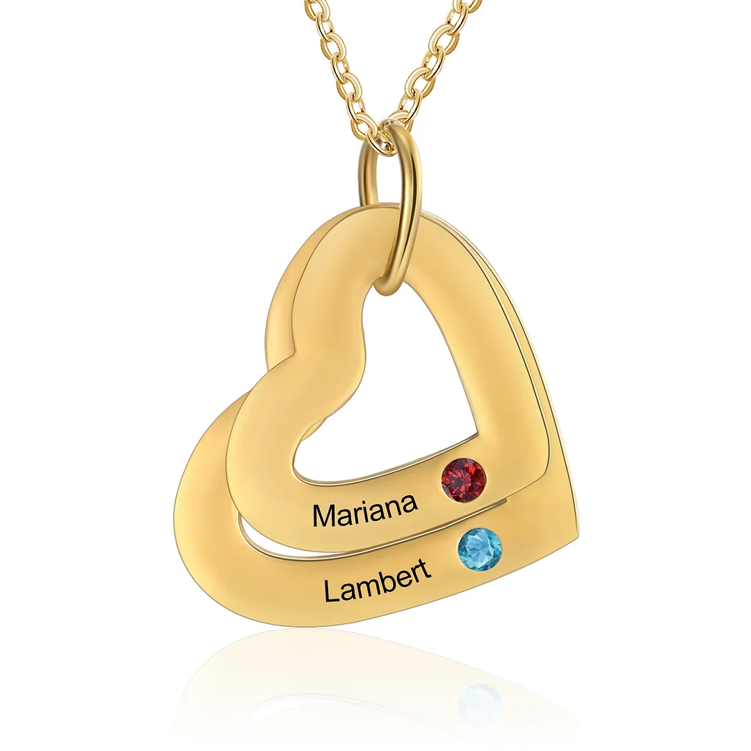Personalized Family Necklace with 2 Kid's Names Birthstones Heart Necklace for Mother