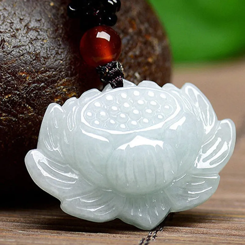 Lotus Pattern Jade Luck Abundance Necklace Pendant