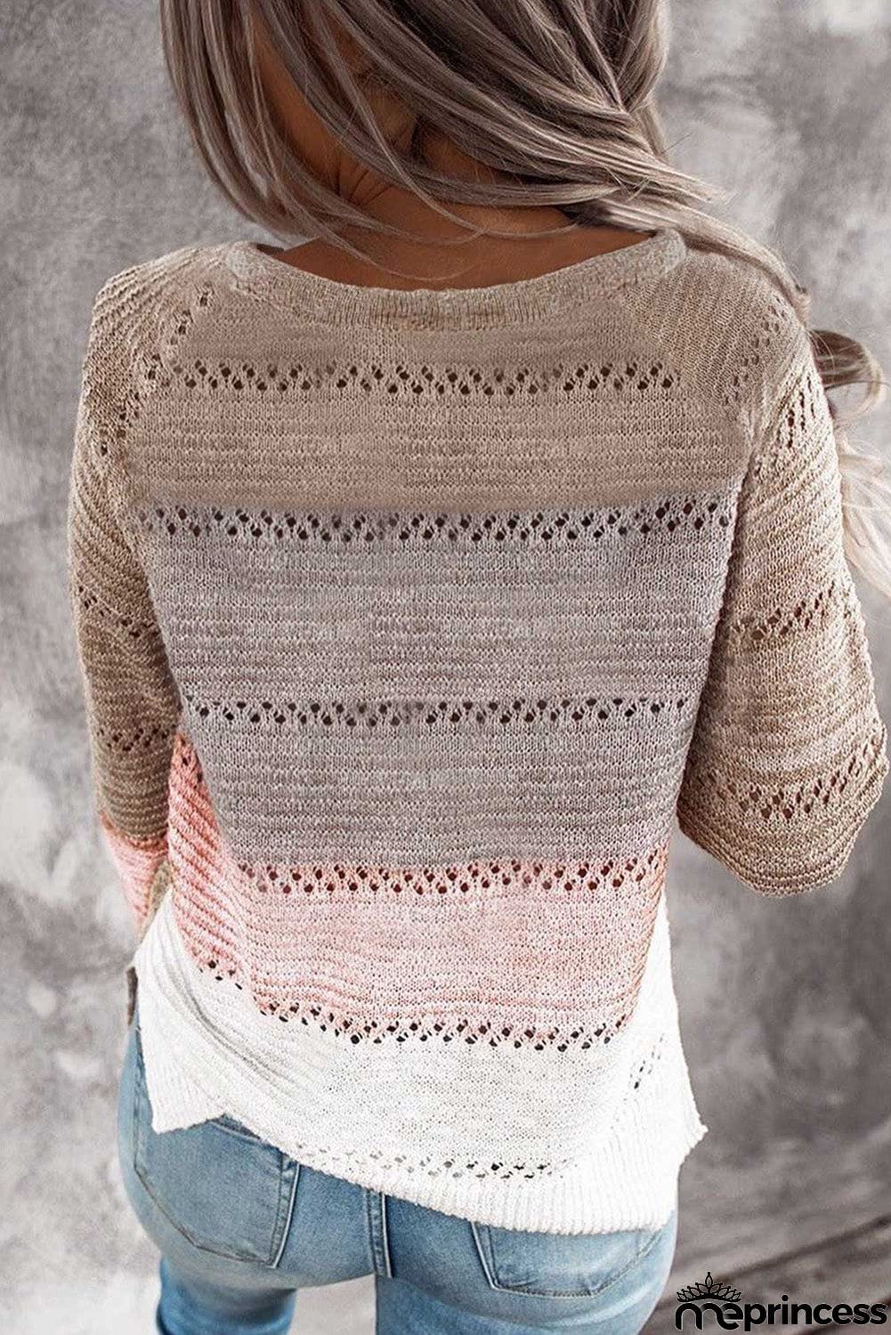 Multi-color Knitted Color Block Long Sleeve Crew Neck Sweater