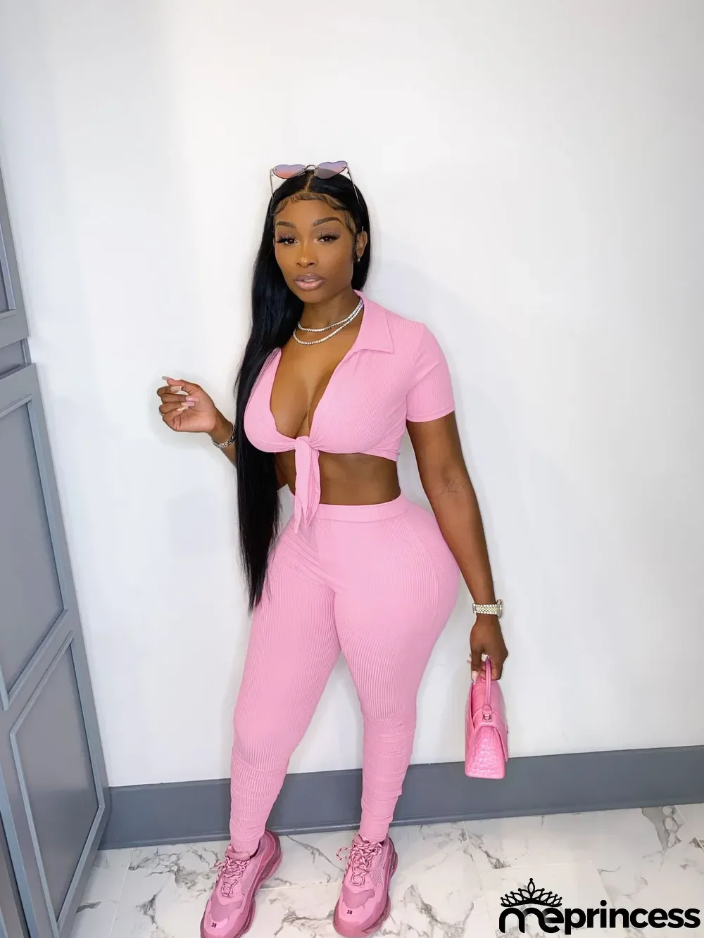 Solid Short Sleeve Slim Two Piece Pants Set