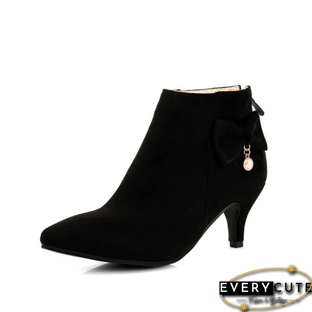 Womens Ankle Boots Low Heels Shoes Bow-Knot Suede Short Boot for women plus size pink