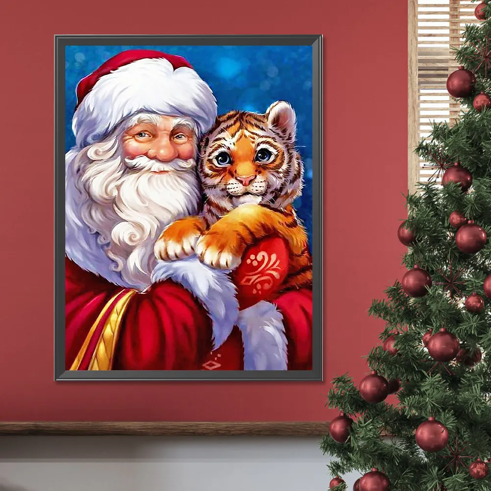 Diamond Painting - Full Round Drill - Santa and Tiger(Canvas|30*40cm)