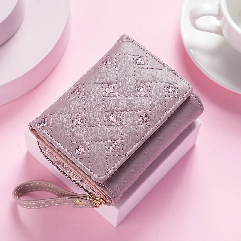 Women’s Heart Shape Solid Color Pu Leather Zipper Buckle Wallets