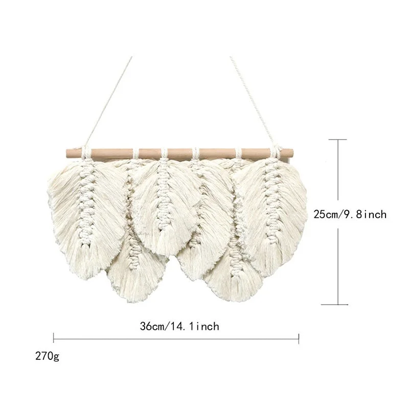 Macrame Tapestry Handmade Woven Macrame Wall Hanging Tapestry Leaf Feather Boho Decoration Home Decor Aesthetic Wall Tapestry