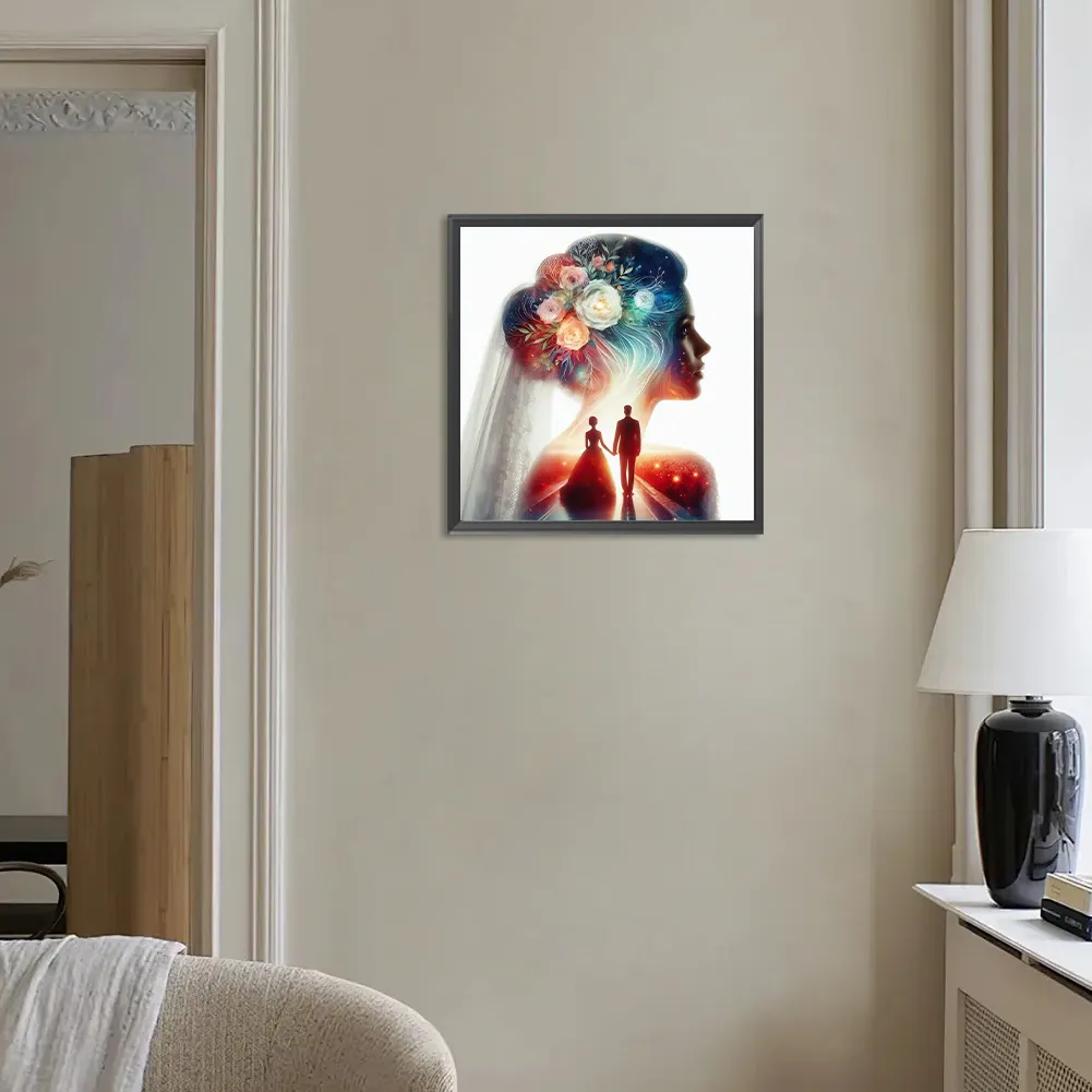 Diamond Painting - Full Round Drill - Romantic Wedding Silhouette(Canvas|30*30cm)