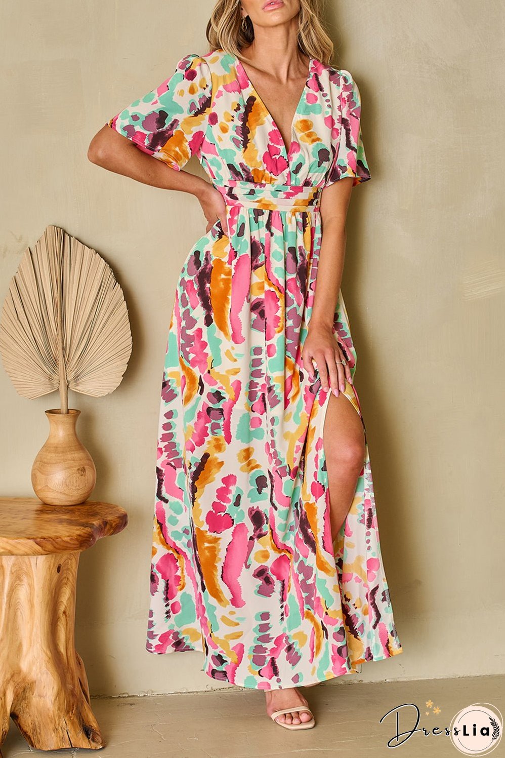Boho Tie-dye V Neck Maxi Dress