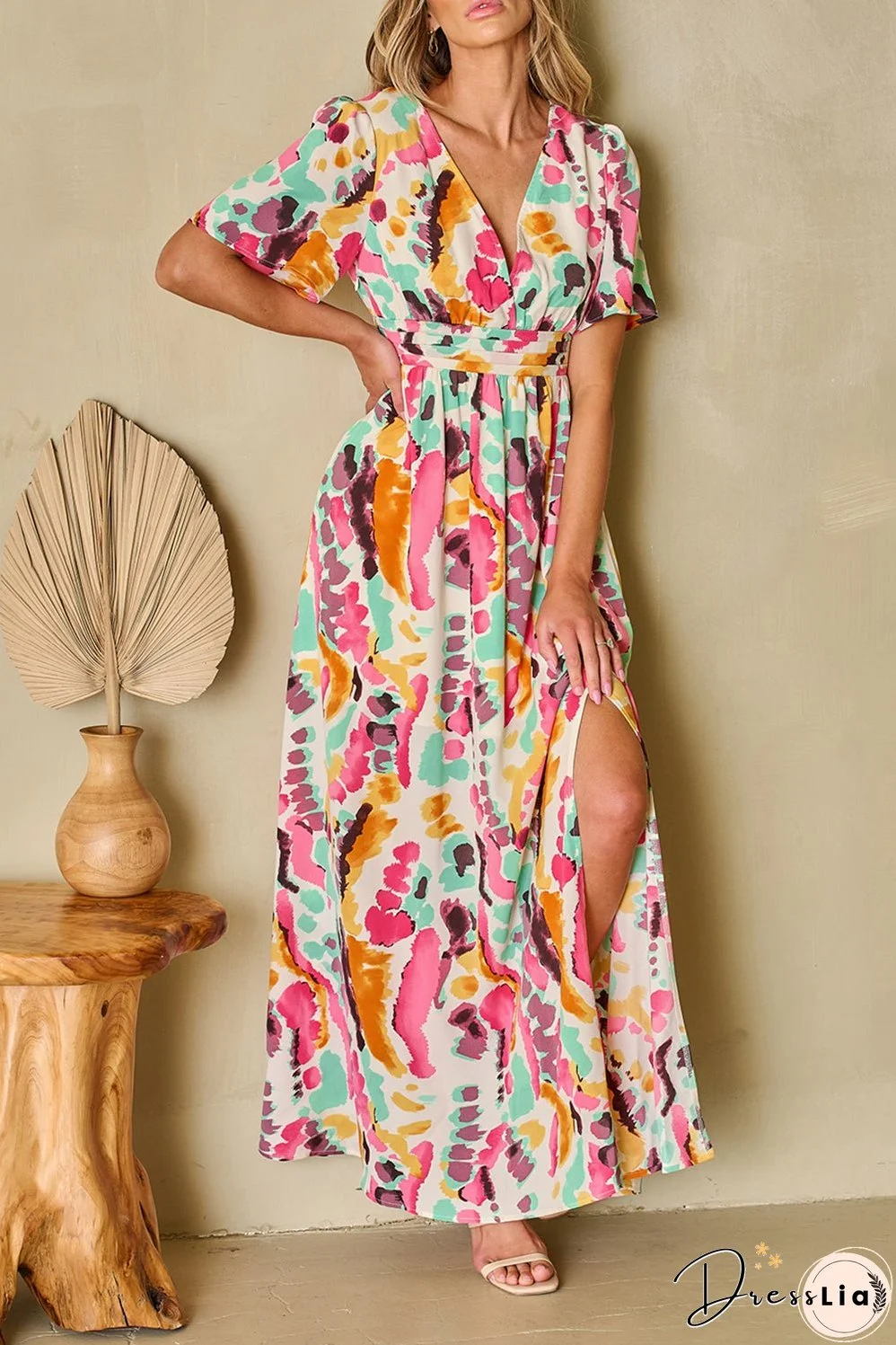 Boho Tie-dye V Neck Maxi Dress